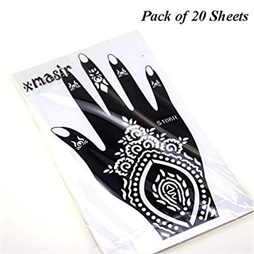 XMASIR XMASIR Henna Tattoo Stencil Kit/Temporary Tattoo Template Set of 20 Sheets, Indian Arabian Tattoo Stickers Mehndi Stencils for Hand Body Art