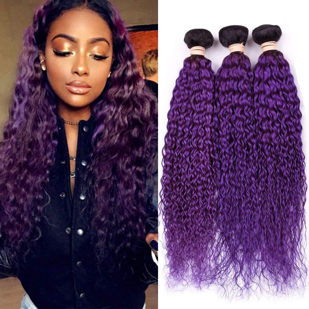 Tony beauty hair Tony Beauty Hair #1B/Purple Ombre Curly Human Hair Bundles Deals 3Pcs Lot Jerry Curly Ombre Purple Brazilian Human Hair Weave Extensions Dark Roots Double Wefts 10-30" Mixed Length (26 28 28)