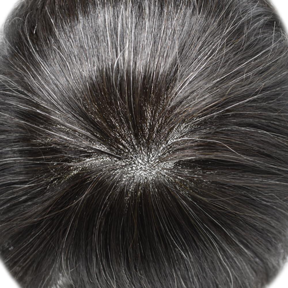 Healthlif Healthlif Fine Welded Lace Hair Toupee For Men Virgin Human Hair System For Men Real Hairline Men's Toupee Durable Mens Hairpiece Protesis Capilar Hombre 8X10#1B10#1B Off Black+10% Grey 100% Density