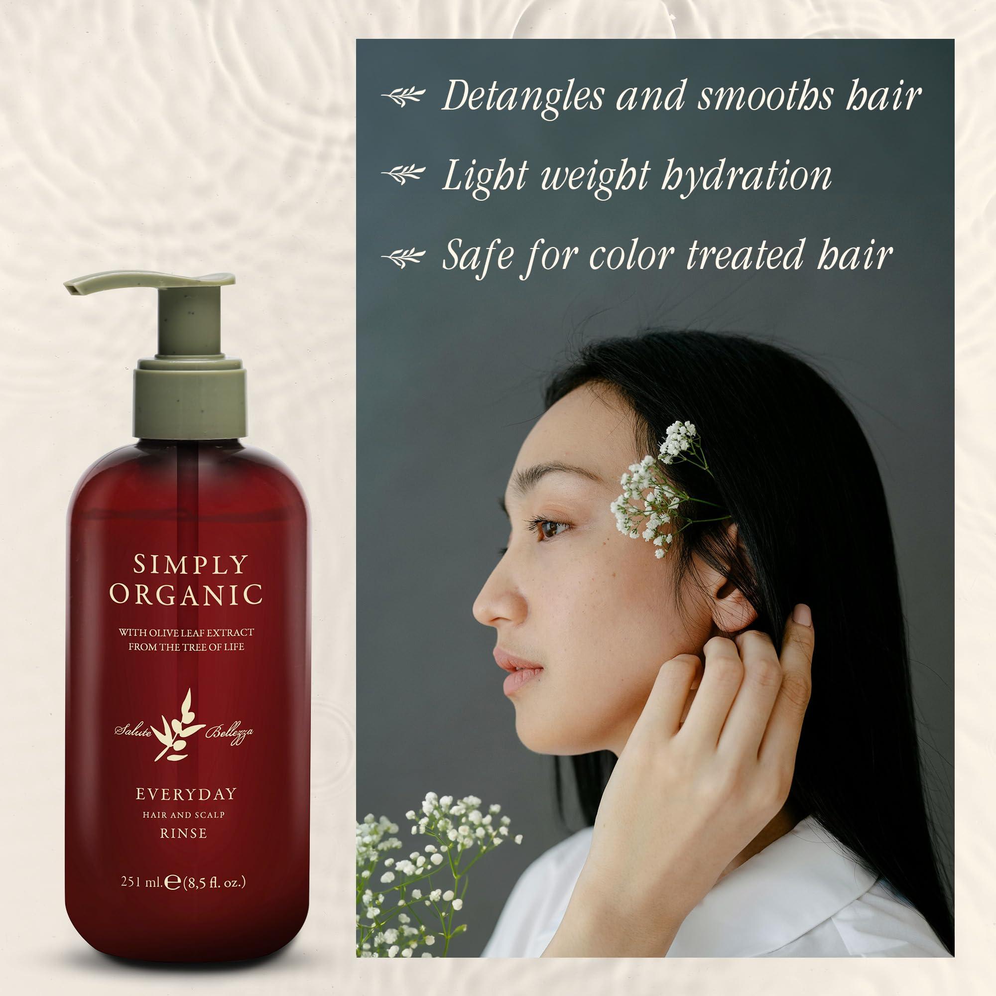 SIMPLY ORGANIC Hair & Scalp Rinse Daily Conditioner, Made in Italy, All Natural Cruelty Free Hair Care for Women & Men, Organic Olive Oil, Jojoba Oil, Spruce Tree Extract, PUMP NOT INCLUDED, 251ml/8.5floz, EVERYDAY