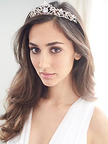 Derora Salliy Baroque Wedding Crown Green Crystal Bride Tiara Bridal Headpieces Rhinestone Hair Accessories for Women and Girls (B)