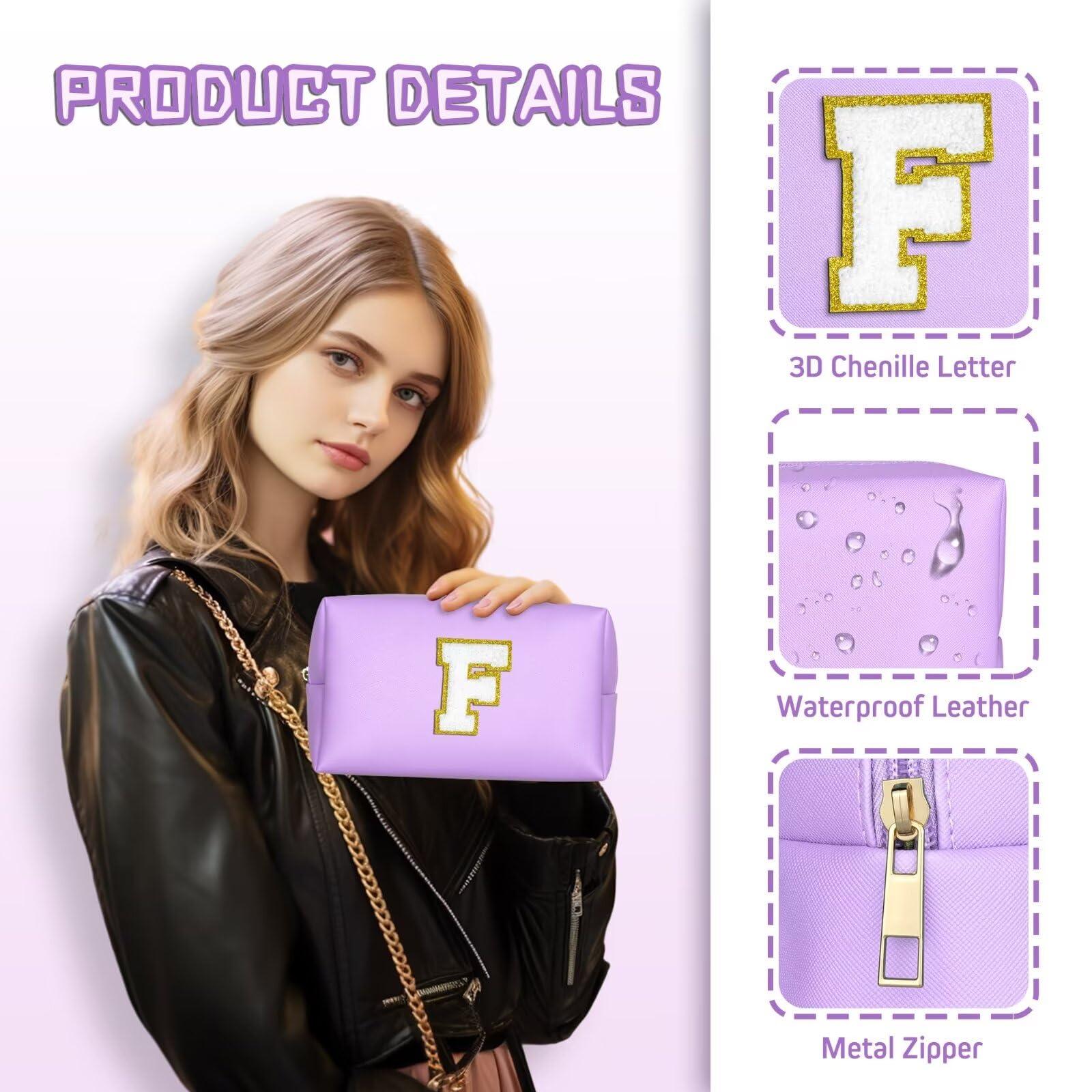 TOPEAST TOPEAST Preppy Stuff Cute Makeup Bag Small Cosmetic Bag Travel Toiletry Bag, Personalized Birthday Wedding Gifts for Mom Teacher Friends Bridesmaids, Preppy Travel Stuff for Girls (Purple N)