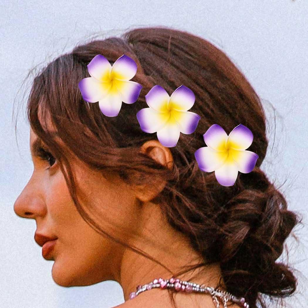 JEWEKY Jeweky Hawaiian Hair Clip Plumeria Hairclip 3pcs Beach Flower Hair Accessory for Women and Girls (Purple)
