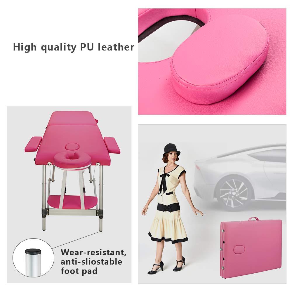 NinthAvenue Basics Massage Table Lightweight Hight Adjustable 2 Sections Folding Portable Aluminum Foot Beauty Massage Spa Bed at Home 60CM Wide Pink, (72.83 x 23.62 x 24.8) in