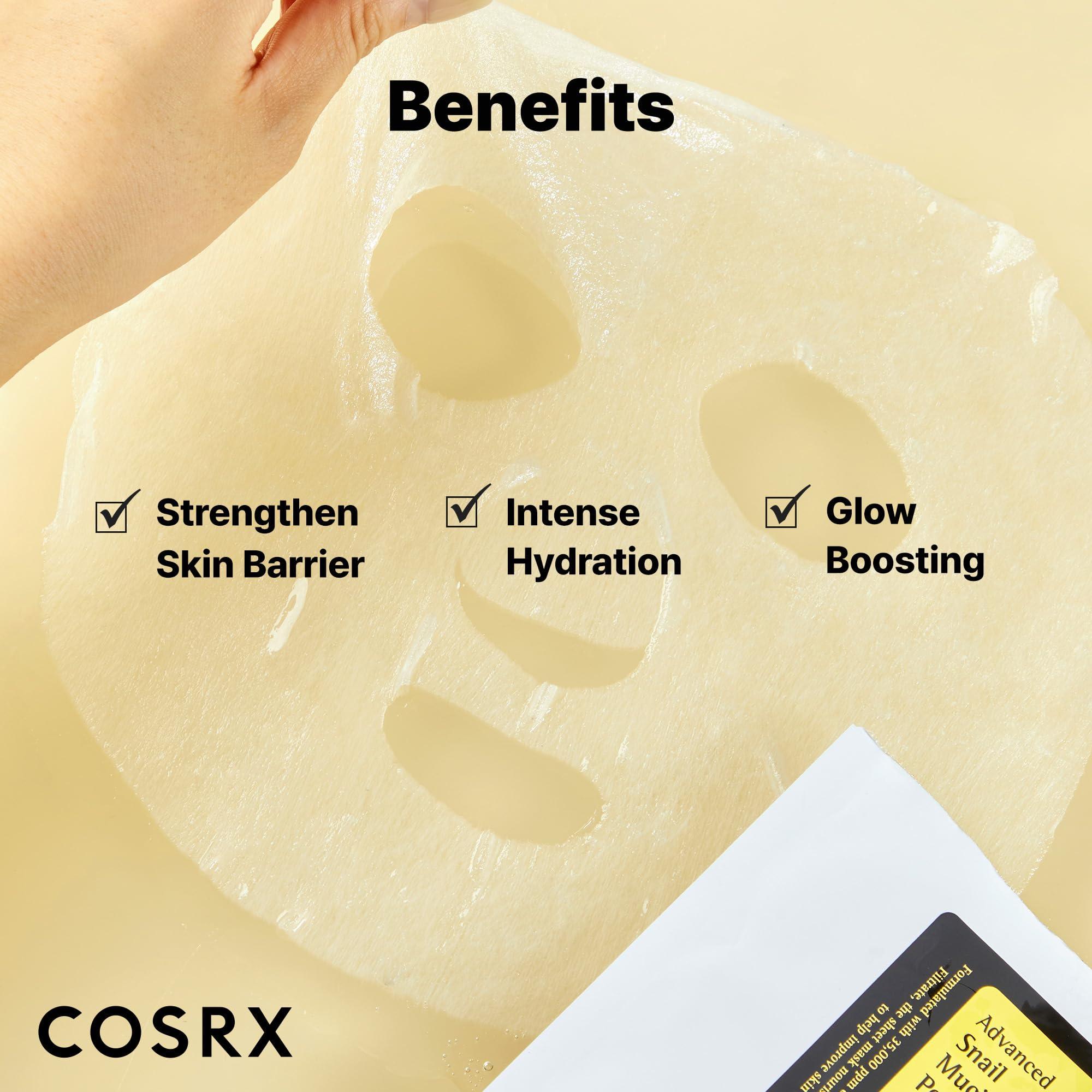 COSRX COSRX Snail Mucin Sheet Mask 10 EA with Snail Mucin Serum, Self Care, Face Masks for Dry, Sensitive Skin, Not Tested on Animals, No Parabens, No Sulfates, Korean Skin Care