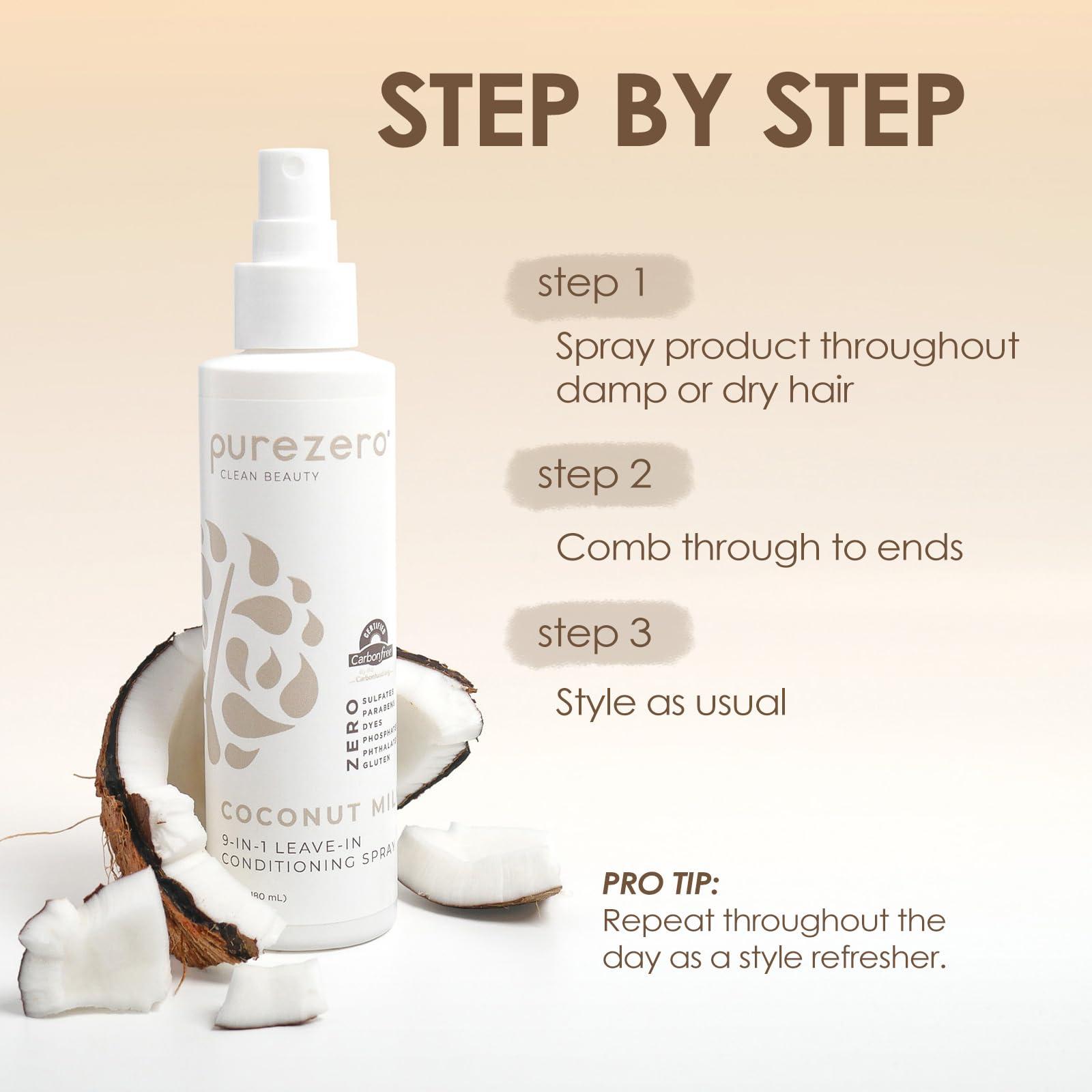 Purezero Purezero Coconut Milk BUNDLE [12oz Shampoo + Conditioner + 6 oz 9-in-1 Leave-in Conditioner] - Intense Hydration & Increased Shine