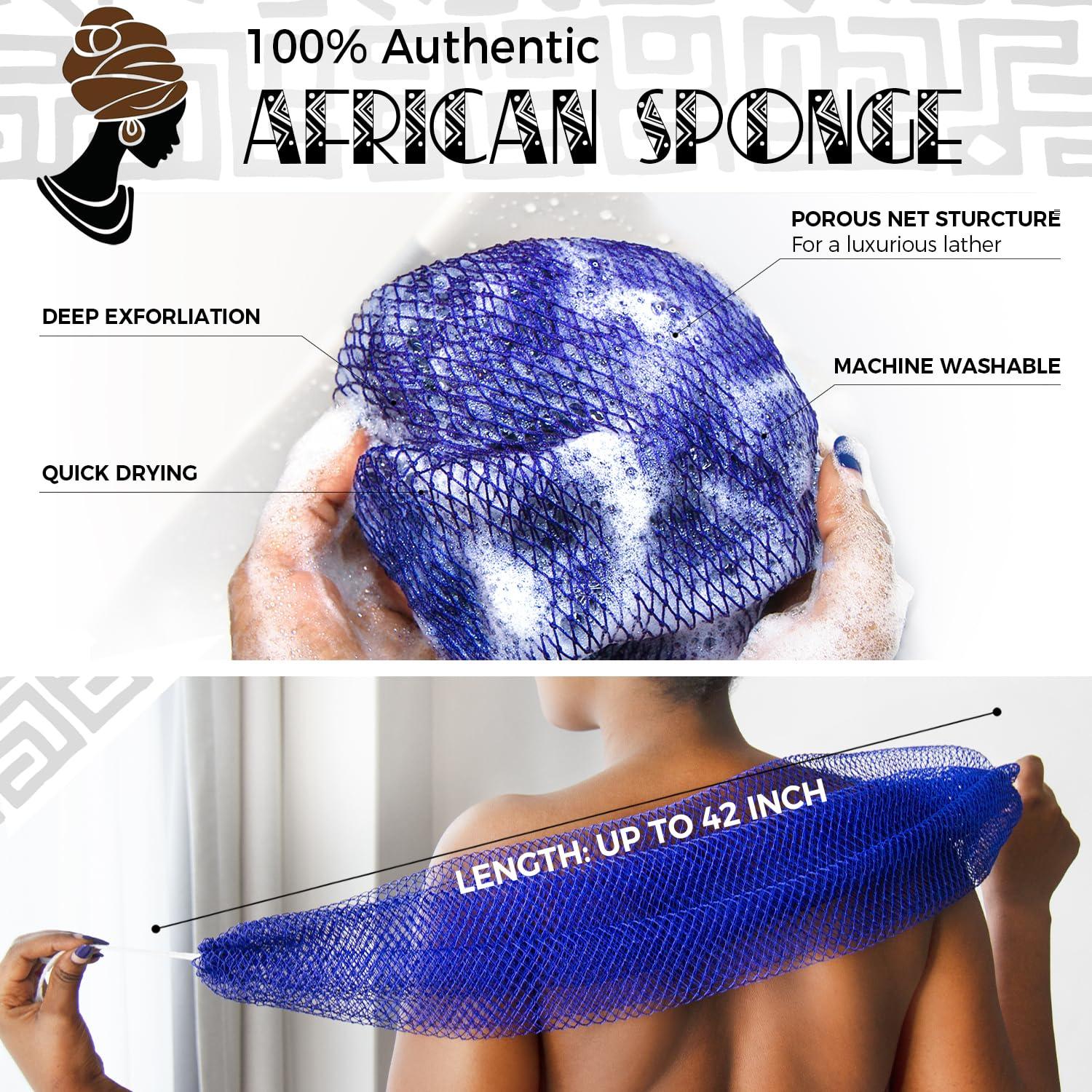 RelaxScene African Net Loofah Sponge - 2 Pieces Black Owned Authentic Body Sponges - Exfoliating Wash Cloths for Showering Pink & Blue - Back Scrubber Exfoliator Shower Sponge for Body Bath Accessories