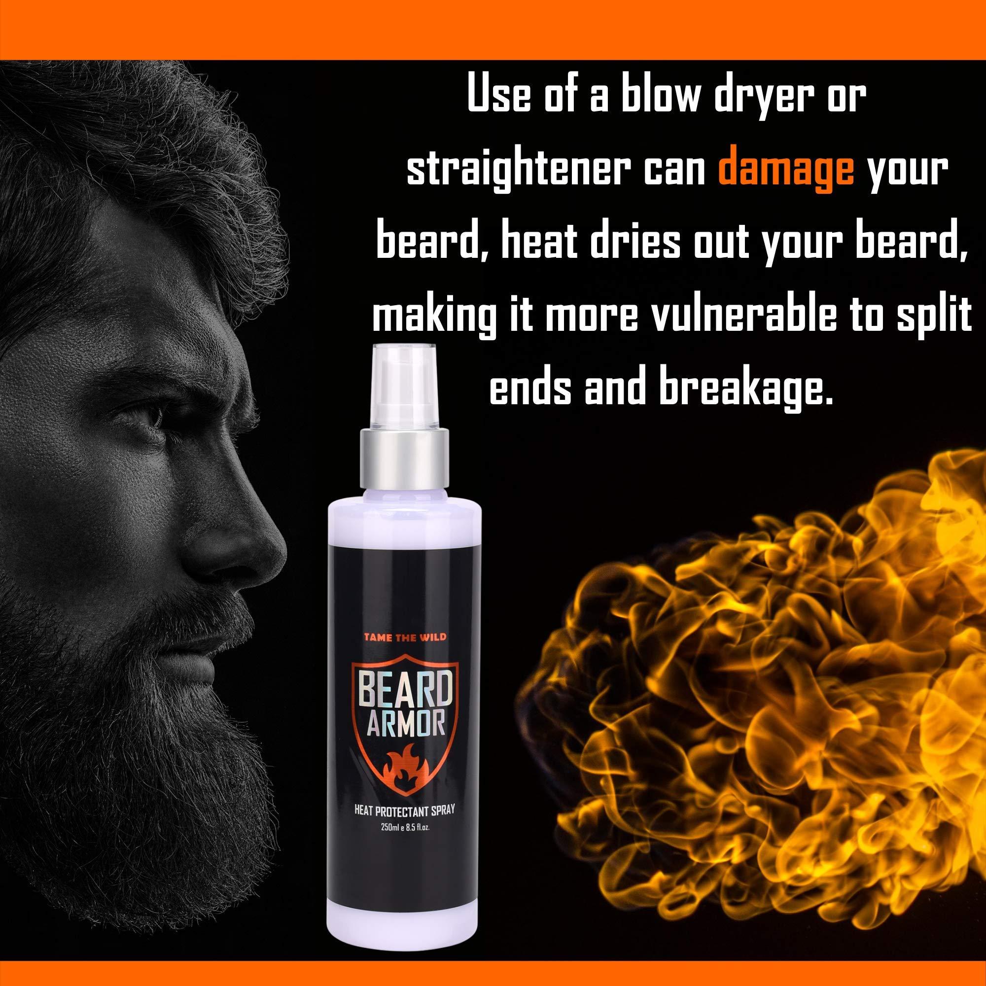 TAME THE WILD MAKE YOUR BEARD BEHAVE Tame the Wild Beard Straightener with Heat Protectant - Argan Oil, Keratin & Aloe Fortified Spray for Men\'s Hair & Beard - Large 8.5 Fl Oz Bottle