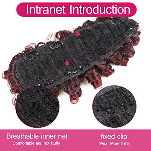 LEOSA LEOSA Red Mohawk Wig Deep Curl Mohawk Ponytail with Bangs for Black Women, Afro Faux Hawk Ponytail Clip in Hair Pieces for Women Clip on Faux Bangs (1B/BUG)