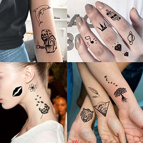 EGMBGM EGMBGM 52 Sheets Tiny Small Temporary Tattoos For Kids Boys Girls, Tribal Animals Butterfly Anchor Compass Tattoo Stickers For Men Women, 3D Cute Flower Fake Face Tatoo Kits Sets For Neck Arm Hands