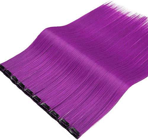 Rhyme Rhyme 9PCS 21" Colored Clip in Hair Extensions Purple Hair Extensions for Kids Girls Clip in Purple Hair Clips Hair Extensions for Kids Party Highlights Purple hair (Purple)