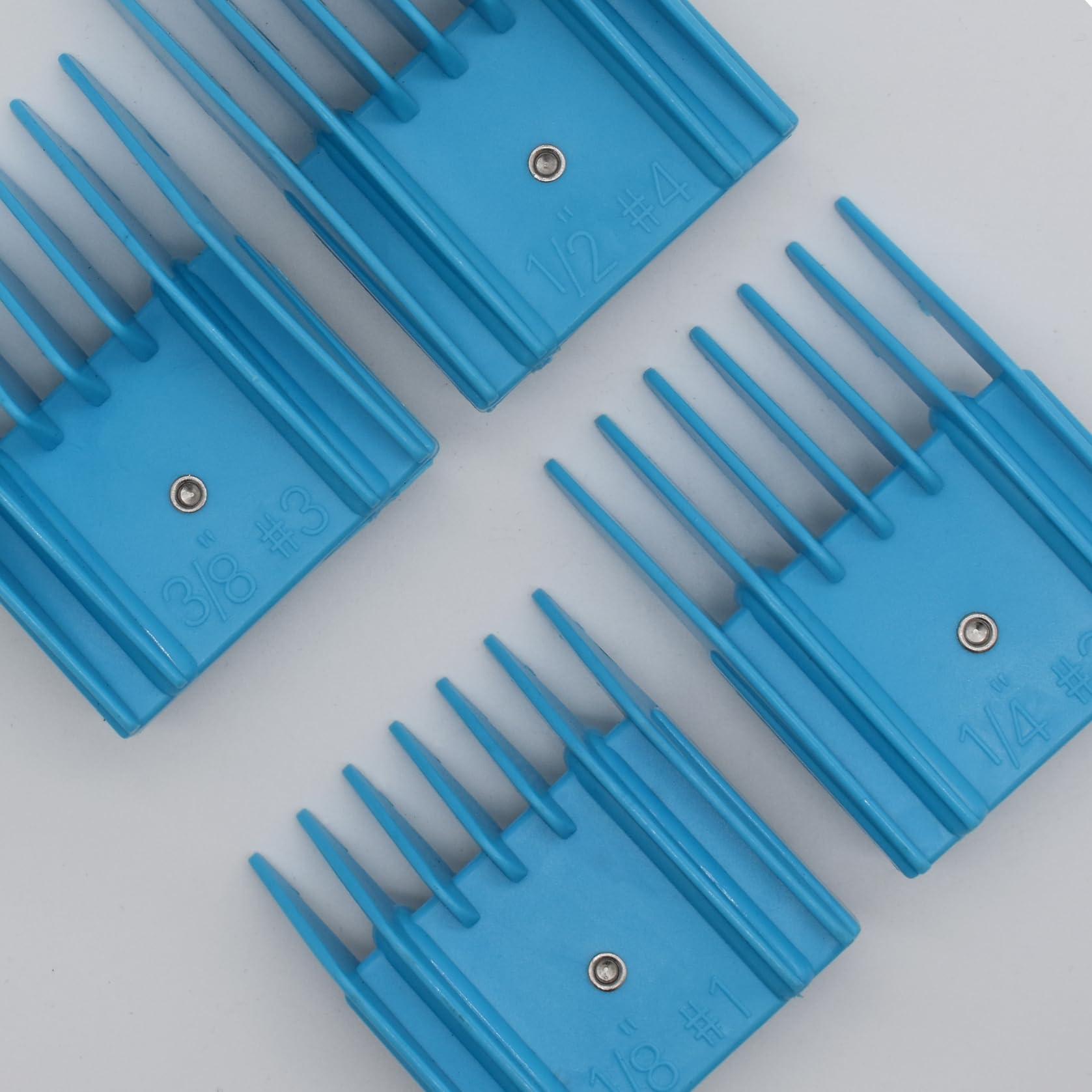 AIRERA 4 Pieces Professional A5-Style Animal Clipper Attachment Guard Guide Cutting Combs Set 76926-900, 1/8", 1/4", 3/8", 1/2", Compatible with Oster Classic 76 A5 Andis AG BG Wahl KM Pet Groomers (Blue)