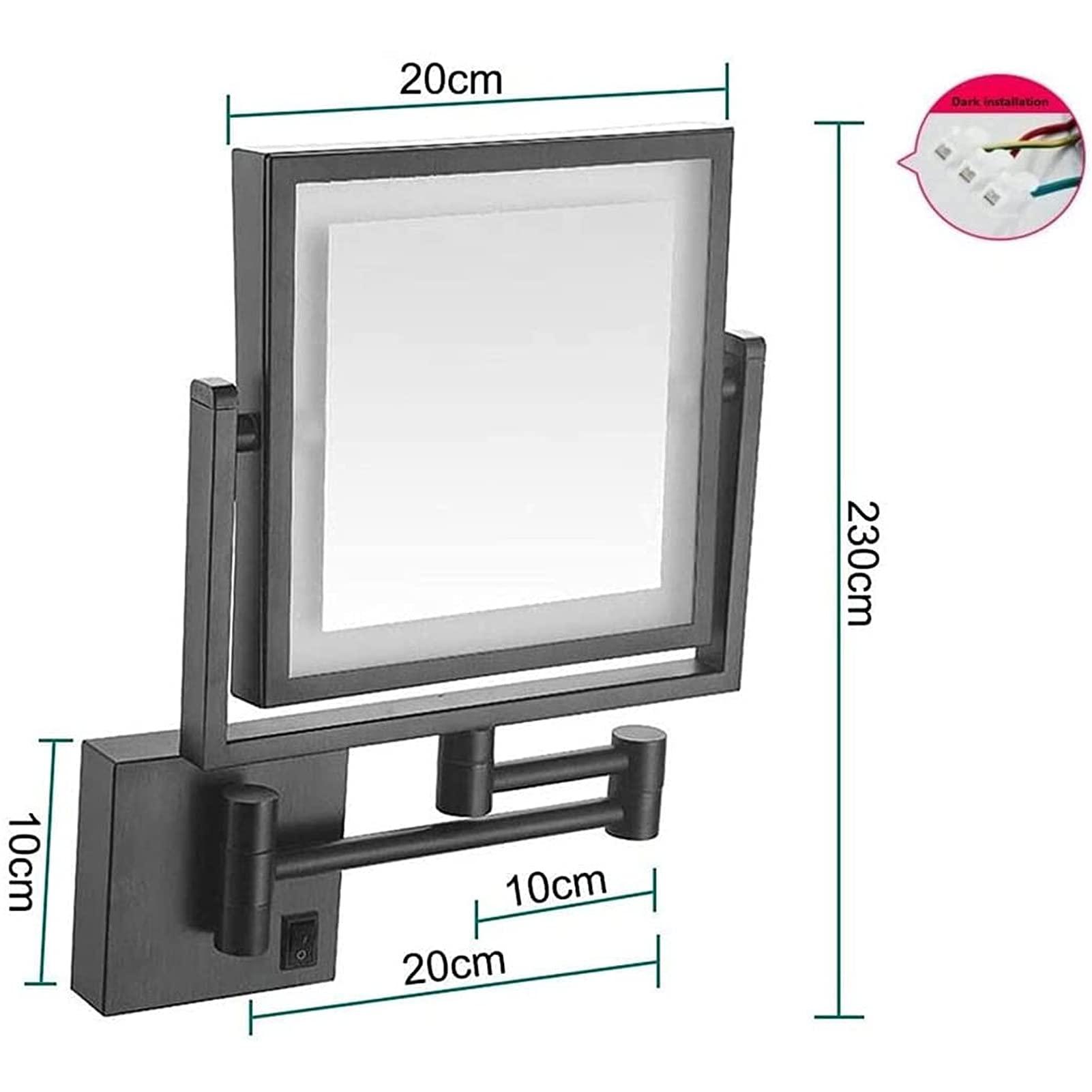 MUENG Shaving Mirror Wall Mounted with LED Lighted Rechargeable Double Sided 3X Magnifying 360 Rotation Cosmetic Vanity Mirror Extendable Arm for Bathroom Hotel