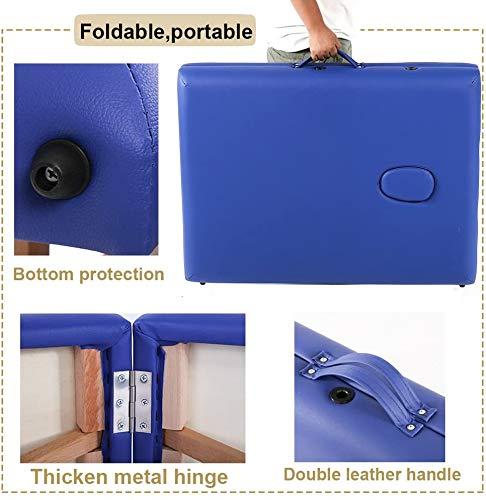 HGS Portable Massage Table Massage Bed Folding Spa Bed Tattoo Bed 2 Fold Height Adjustable Facial Cradle Salon Bed Professional Massage Table with Carry Case (Blue)