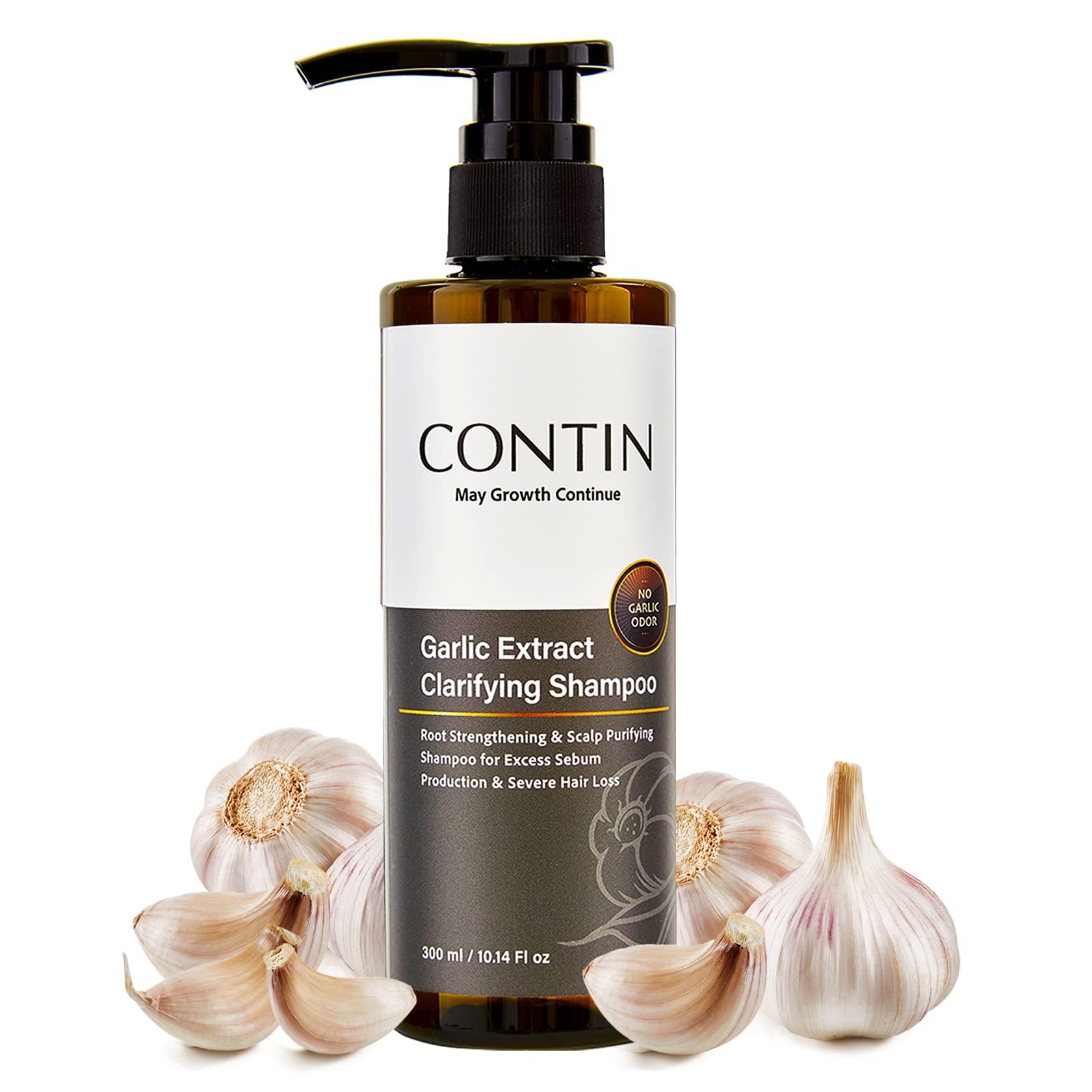 CONTIN CONTIN Garlic Shampoo for Oily Sensitive Hair, Natural Scalp Treatment for Hair Loss and Hair Growth, Anti-Thinning and Anti-Dandruff for Thicker Fuller Hair, Follicle Clarifying, Roots Strengthening, Unscented Hair Care Products for Men and Women, 1