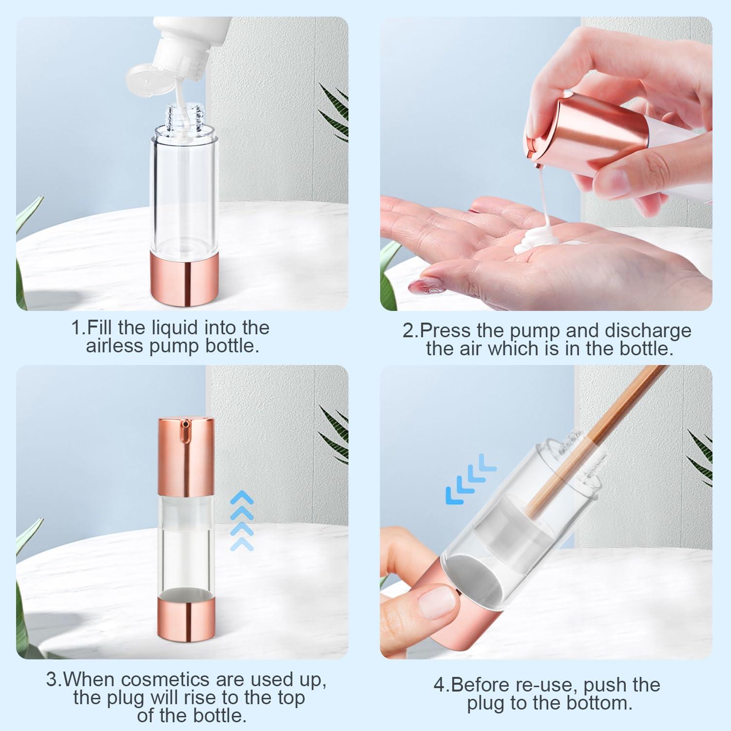 Mirrline 8 Pcs 30ml/1oz Airless Pump Bottles Empty Vacuum Bottle Rose Gold Travel Size Cosmetic Containers for Liquid Foundation Lotion Moisturizer Shampoo Make Up