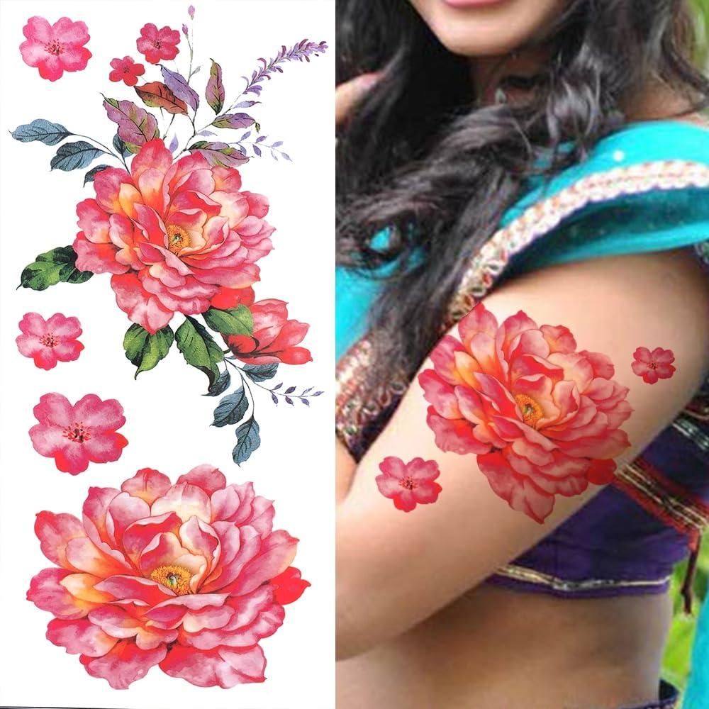 Generic Watercolor Peony Flower Temporary Tattoos For Women Girls 3D Anemone Dahlia Rose Tattoo Sticker Body Sexy Tatoo Half Sleeve
