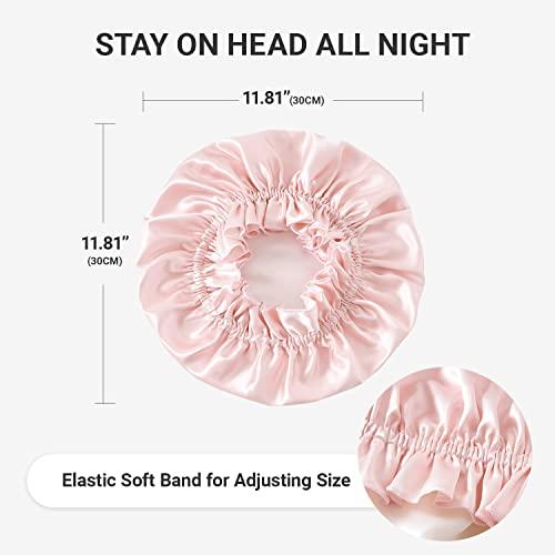 ZIMASILK ZIMASILK 100% Mulberry Silk Bonnet for Women Hair Care, Double Layered, Silk Hair Wrap for Sleeping with Elastic Stay On Head (1Pc, Pink+Ivory)