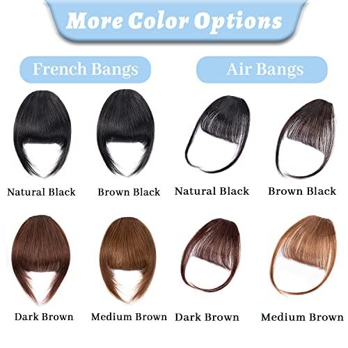 EINbeauty Clip in Bangs 100% Human Hair Extensions French Bangs Fringe with Temples Hairpieces Clip on Bangs Fake Bangs for Women(French Bangs,Dark Red Brown)