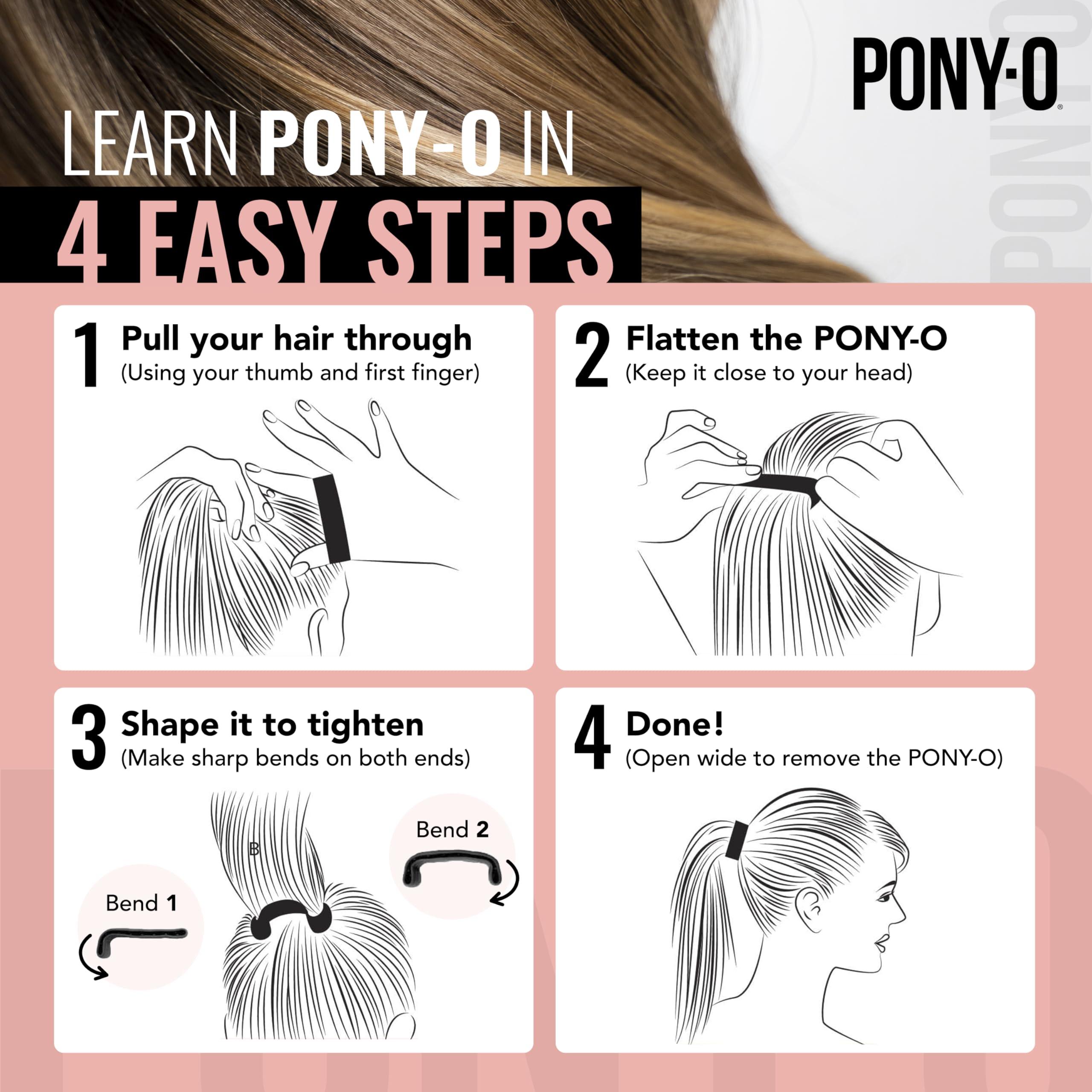 PONY-O PONY-O for Fine, Medium or Slightly Thick Hair - The Original No Damage Volumizing Ponytail Hair Ties - Patented Bendable Design - Stylish Hair Accessories for Women - 2 Pack Black & Leopard - Medium