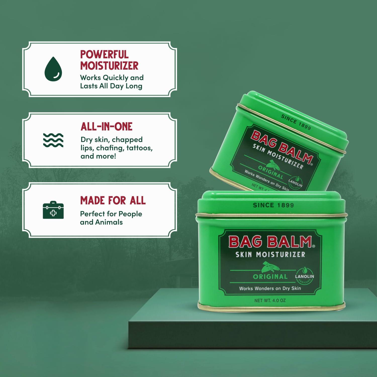 Bag Balm Bag Balm Skin Moisturizer - Full Body Hydrating Skin Care: Dry Hands, Lips, Face, Feet & More - Unscented, Cruelty & Paraben Free - Day & Night, Men & Women, Vermont\'s Original (4oz Tin, Made in USA)