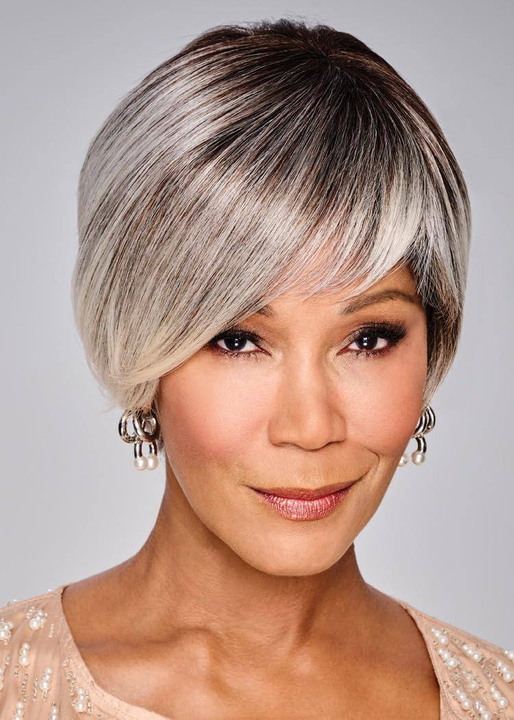 Kim Kimble Kim Kimble Anastasia Short Asymmetrical Cut With Side Swept Bangs Wig by Hairuwear, Average Cap, MC8/29SS Chocolate Toffee