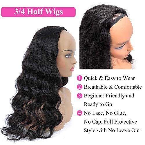 UrBeauty UrBeauty Half Wigs for Black Women Body Wave Wig Human Hair 12inch 3/4 Wig with Headband Clip in Wigs No Glue No Sewing