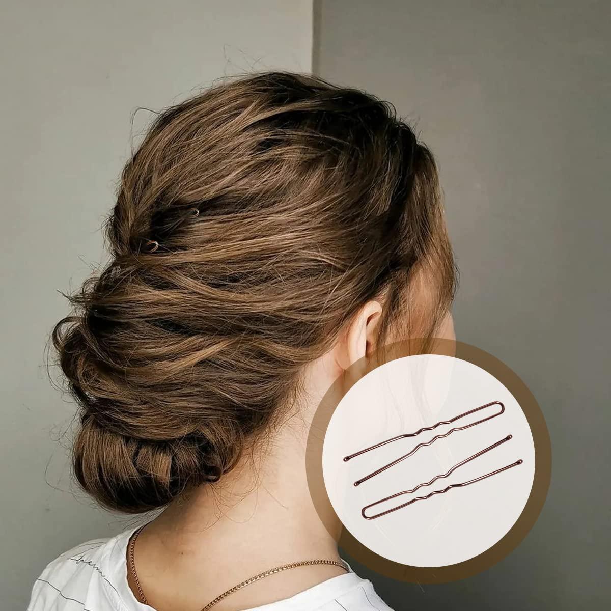 Tenalleys 100 PCS Invisible Wave Hairgrip U Shaped Hair Pins Kit Large Heavy Duty Crinkled Hair Pins for Women and Ballet Bun with Box (2.4 in, Brown )