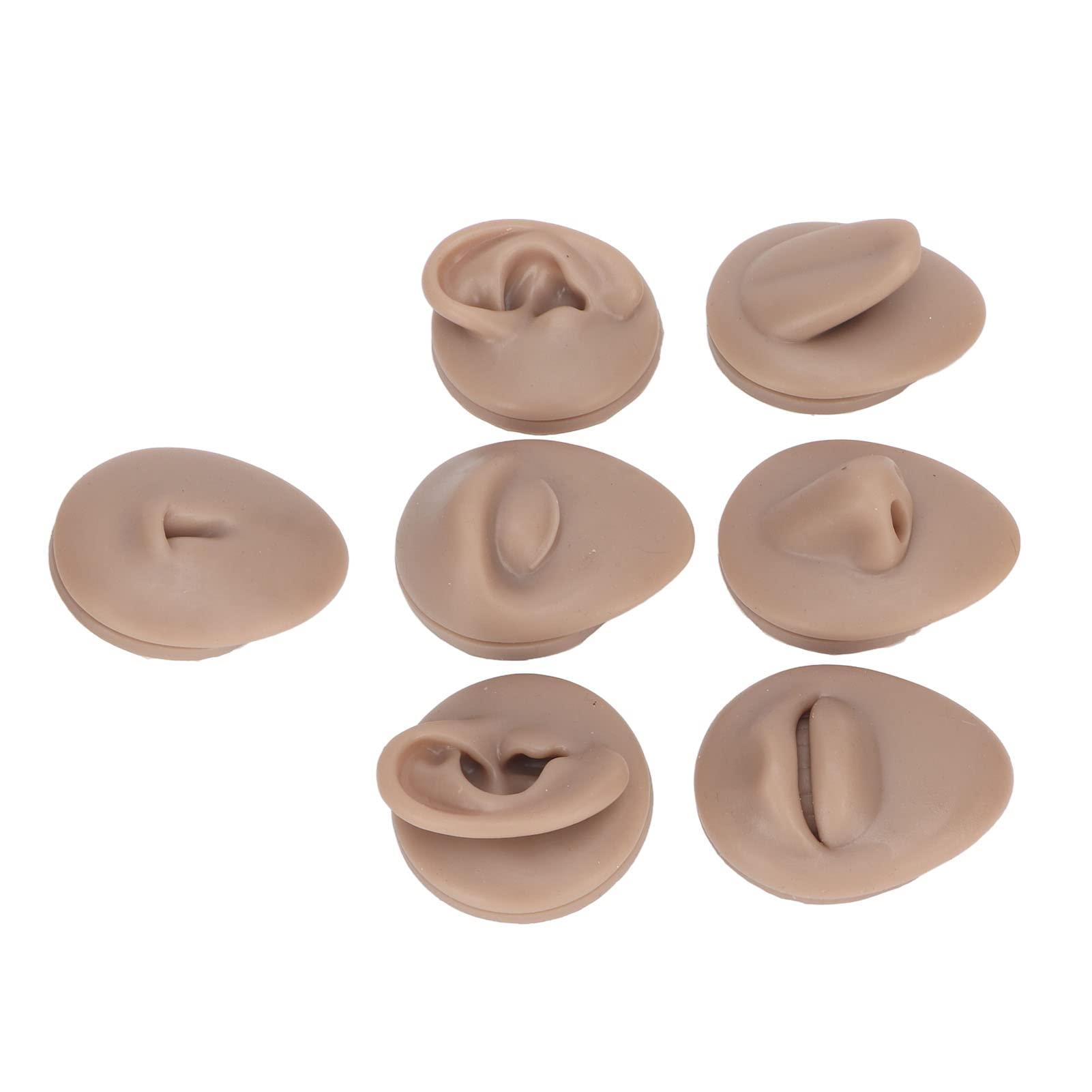 Sorandy Body Piercing Practice Model Body Part Displays Set Simulation Silicone Ear Eye Nose Mouth Tongue Belly Button Model for Novice Piercer Soft Silicone Body Part Model (Dark Skin