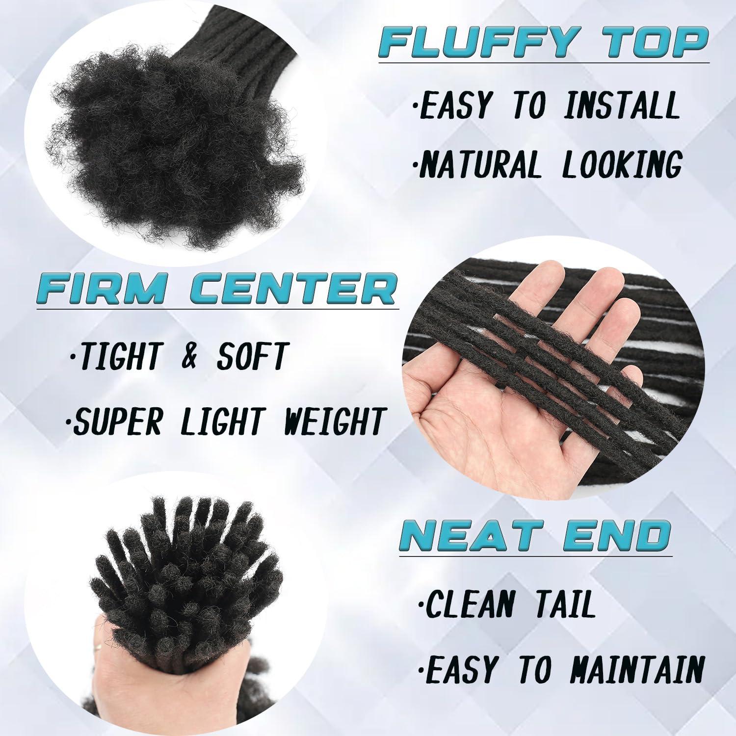 Luckroce Loc Extension Human Hair Locs 0.4cm Dreadlock Extension Natural Black Human Hair 8 Inch 100 Strands Locs Human Hair Full Handmade Permanent Locs Can Be Dyed and Bleached for Women Men