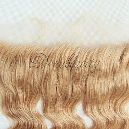 Dorabeauty DoraBeauty #27 Honey Blonde Lace Frontal 100% Unprecessed Brazilian Virgan Human Hair Body Wave 13×4 inches Frontal Ear to Ear Free Part Pre Plucked Natural Hairline with Baby Hair 12 inches