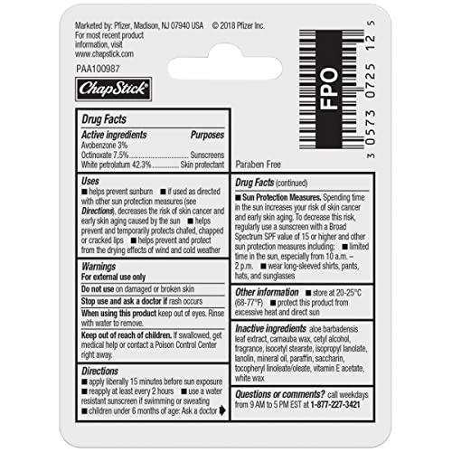 ChapStick ChapStick Moisturizer Original Lip Balm Tubes, SPF 15 and Skin Protectant - 0.15 Oz (Pack of 12)