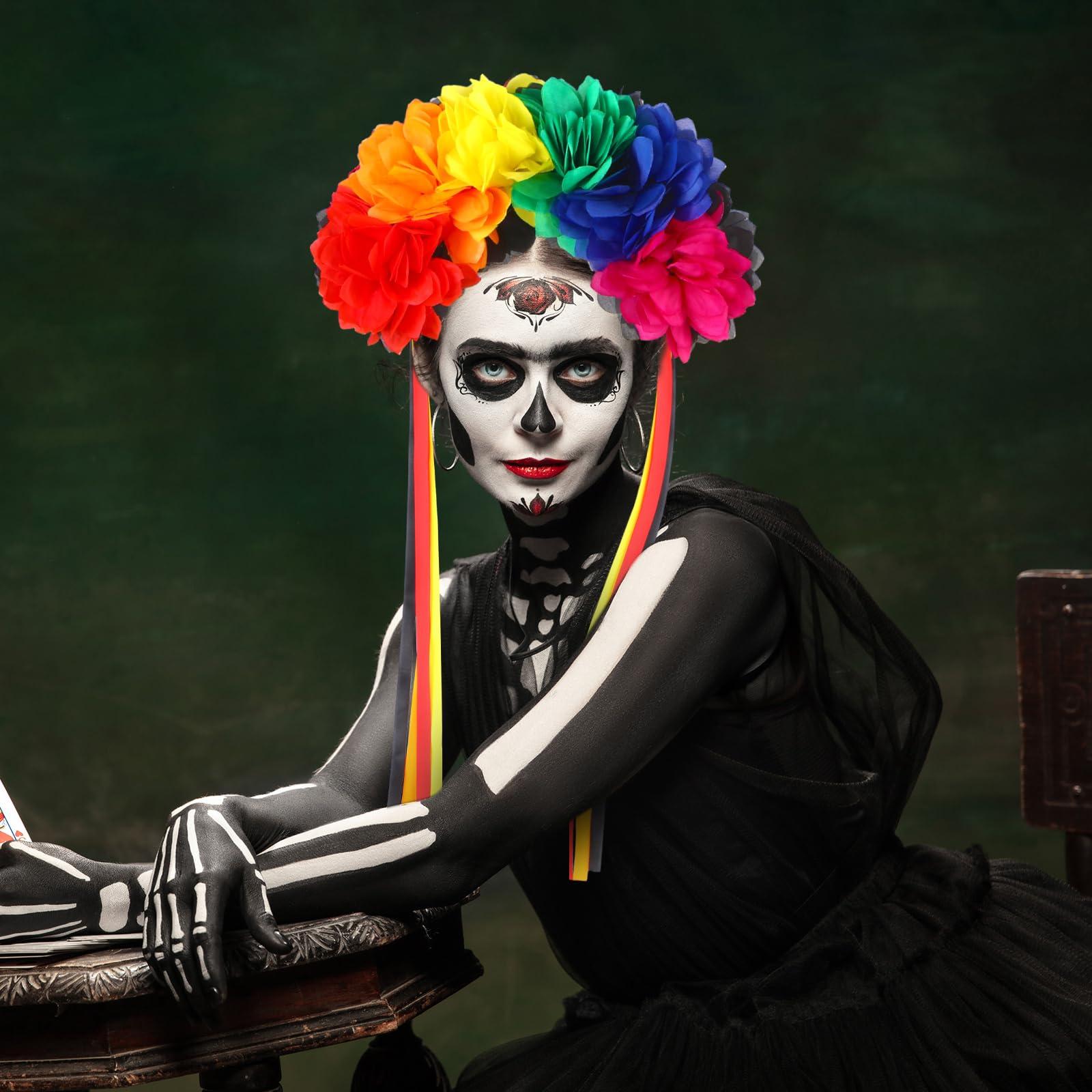 Riceshoot Riceshoot 3 Pcs Halloween Flower Headband Day of the Dead Floral Headband Mexican Flower Crown Headband Halloween Festival Wedding Headband for Women Halloween Masquerade Bridal Party Dress up