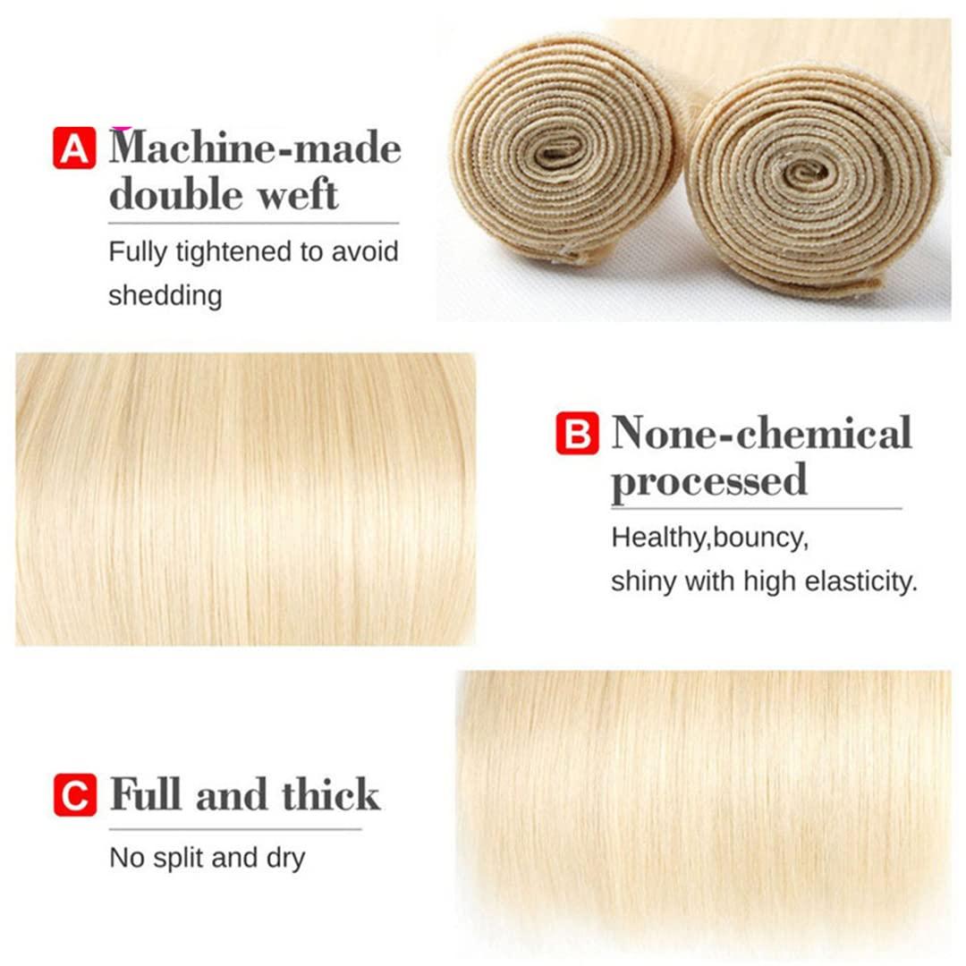 FInspiational 613 Blonde Bundles With Closure Brazilian Straight Hair Remy Human Hair Weave Bundles 613 Honey Blonde Bundles With Closure 24 26 28 & Closure20