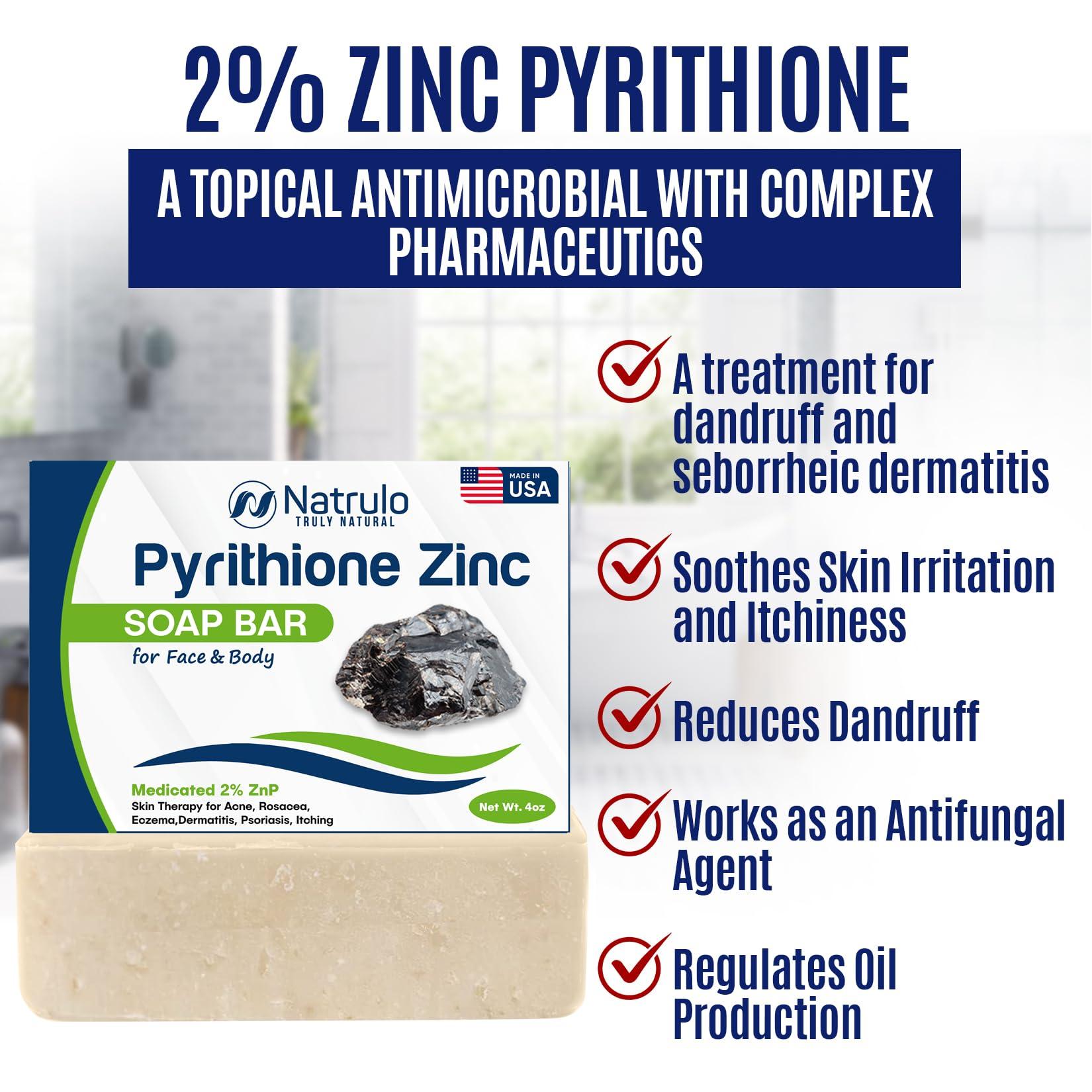 Erbaid Pyrithione Zinc Soap Bar for Face & Body, 4oz | Medicated 2% ZnP Bar Soap Skin Therapy Cleanser for Acne, Rosacea, Eczema, Dermatitis, Psoriasis, Itching | Cleansing, Calming Facial Wash Made in USA