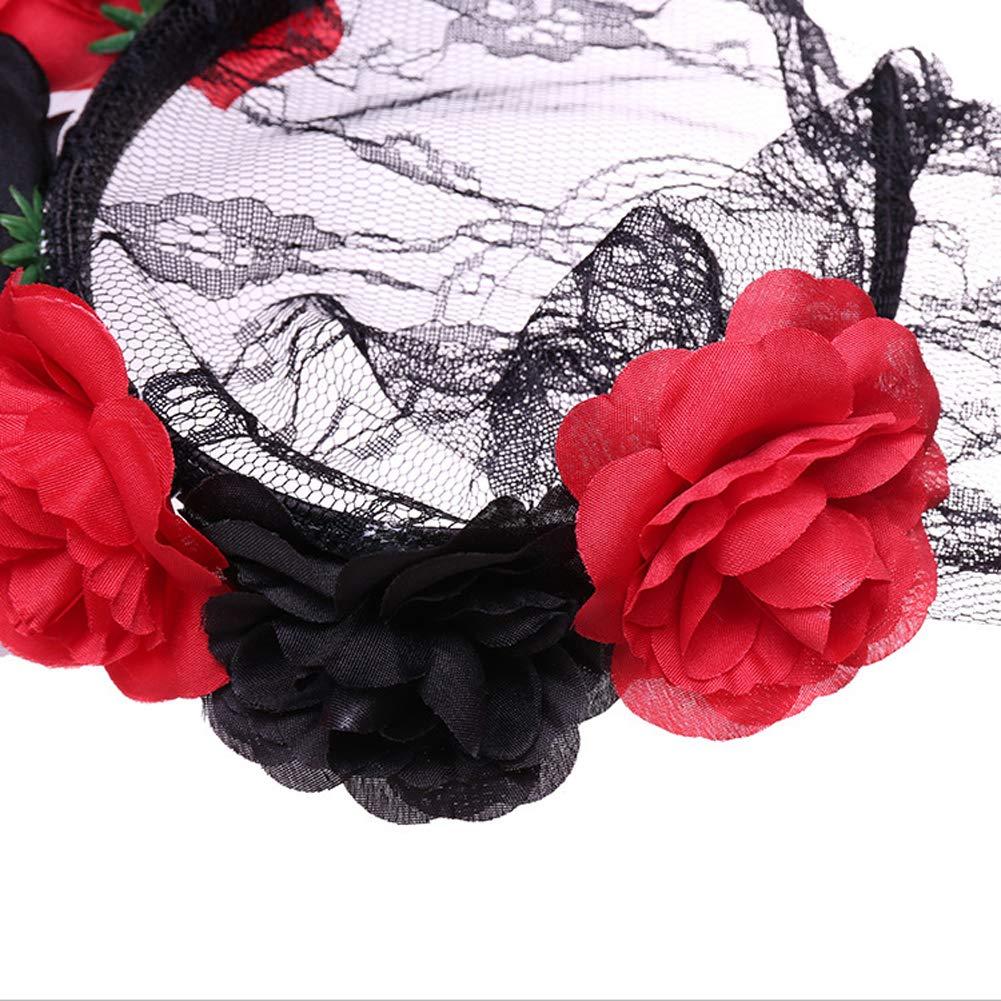 Ealafee Red Lace Headband Bunny Ear Hair Band for Wedding Cosplay Masquerade Party Masks