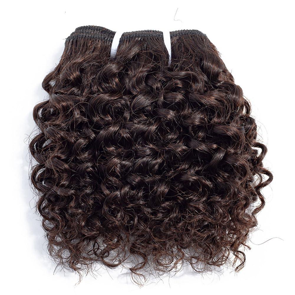 Youllyuu Short Kinky Curly Brazilian Hair Weave Bundles 100% Remy Human Hair Extensions Dark Brown Raw Jerry Curly Hair Bundle Dark Brown 6inches#3Pcs