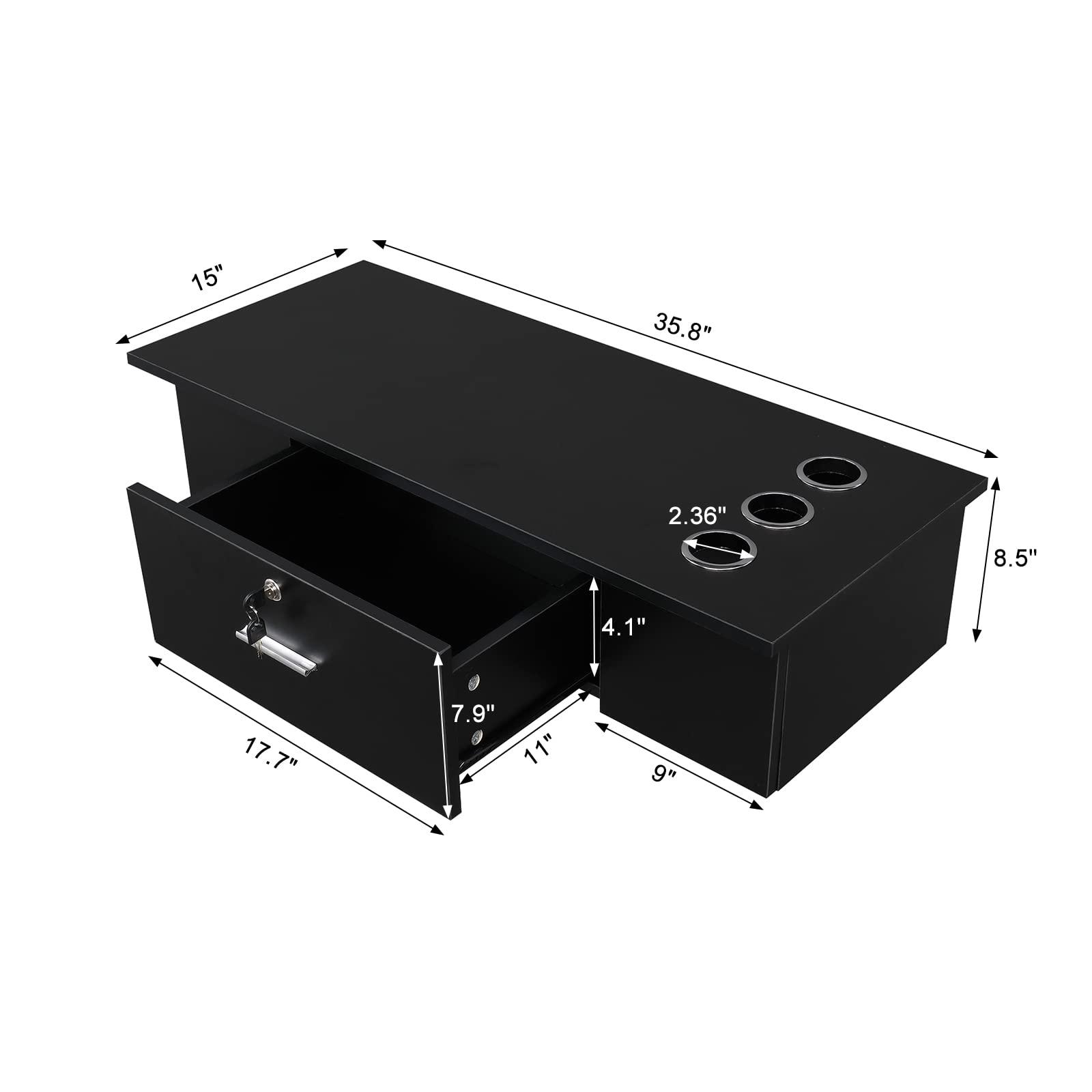 Shyneer Beauty Barber Spa Equipment,Wall Mount Locking Styling Hair Station, Classic Salon Classic Beauty Salon Spa Locking Cabinet with Big Drawer,Appliance Holder Beauty Spa Salon Equipment,Black