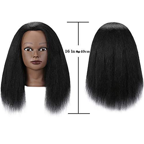 SOPHIRE SOPHIRE 16" 100% Real Hair Mannequin Head with stand, Hairdresser Cosmetology Mannequin Manikin Training Practice Doll Head for Braiding Hairstyling - Black