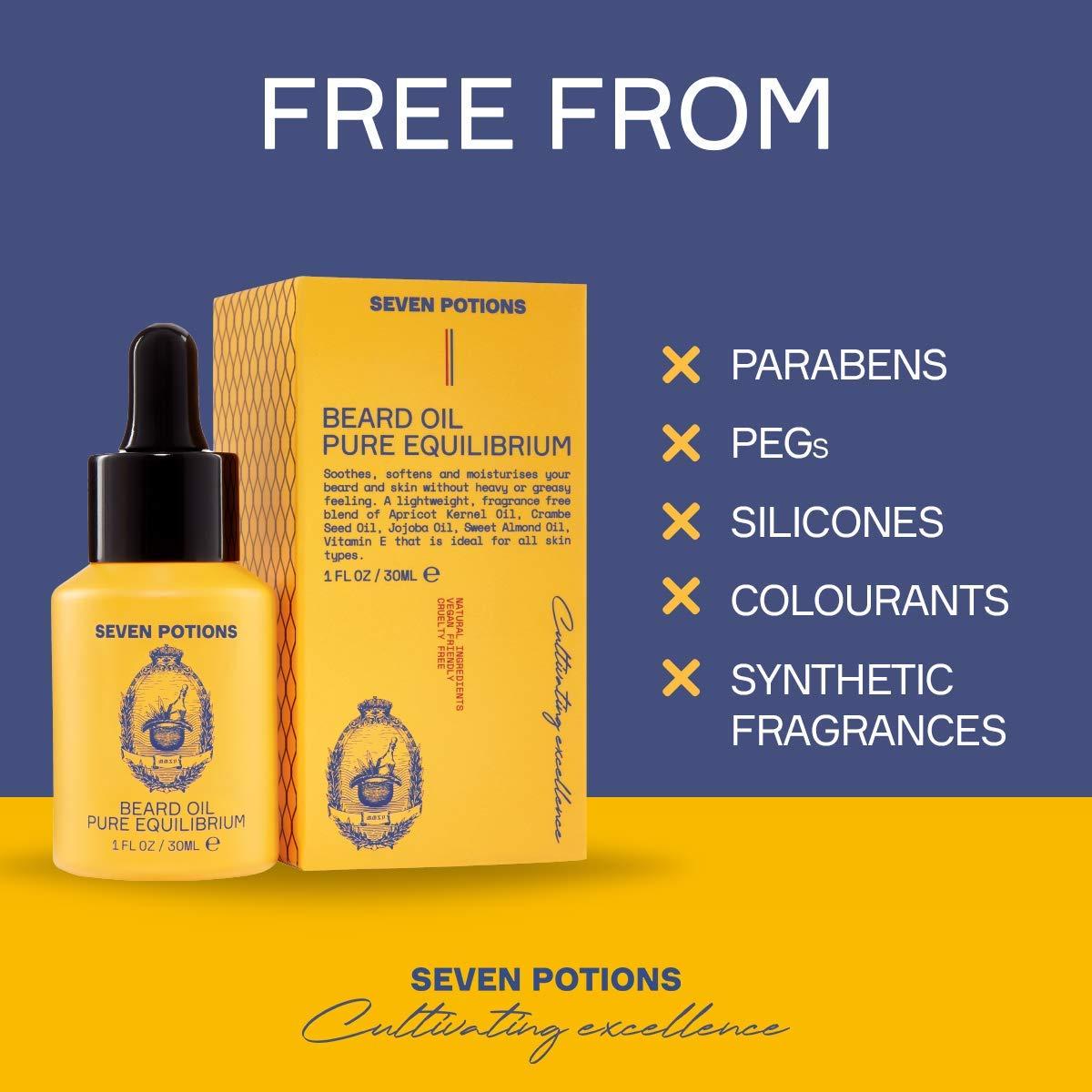 SEVEN POTIONS SEVEN POTIONS Beard Oil 1 fl oz Fragrance Free Beard Softener. Stops Beard Itch. Natural Beard Conditioning Oil. Contains Jojoba Oil (Pure Equilibrium)