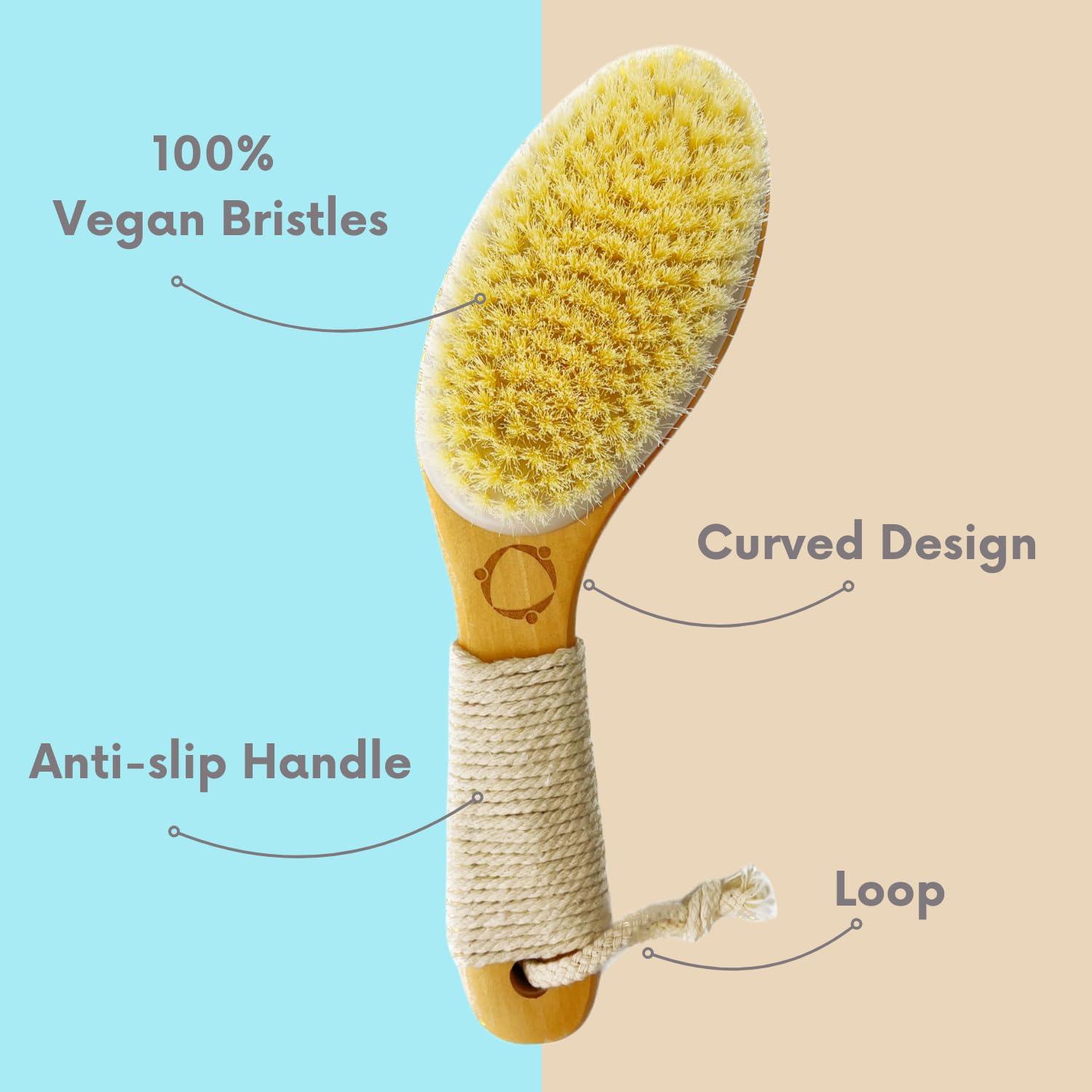 Reccsy Dry Brushing Body Brush for Lymphatic Drainage-Vegan Dry Brush with Contoured Non-Slip Handle +Wood Therapy Massage Tools. Maderoterapia Kit, Gua Sha, Anti-Cellulite, Body Sculpting, Sensitive Skin