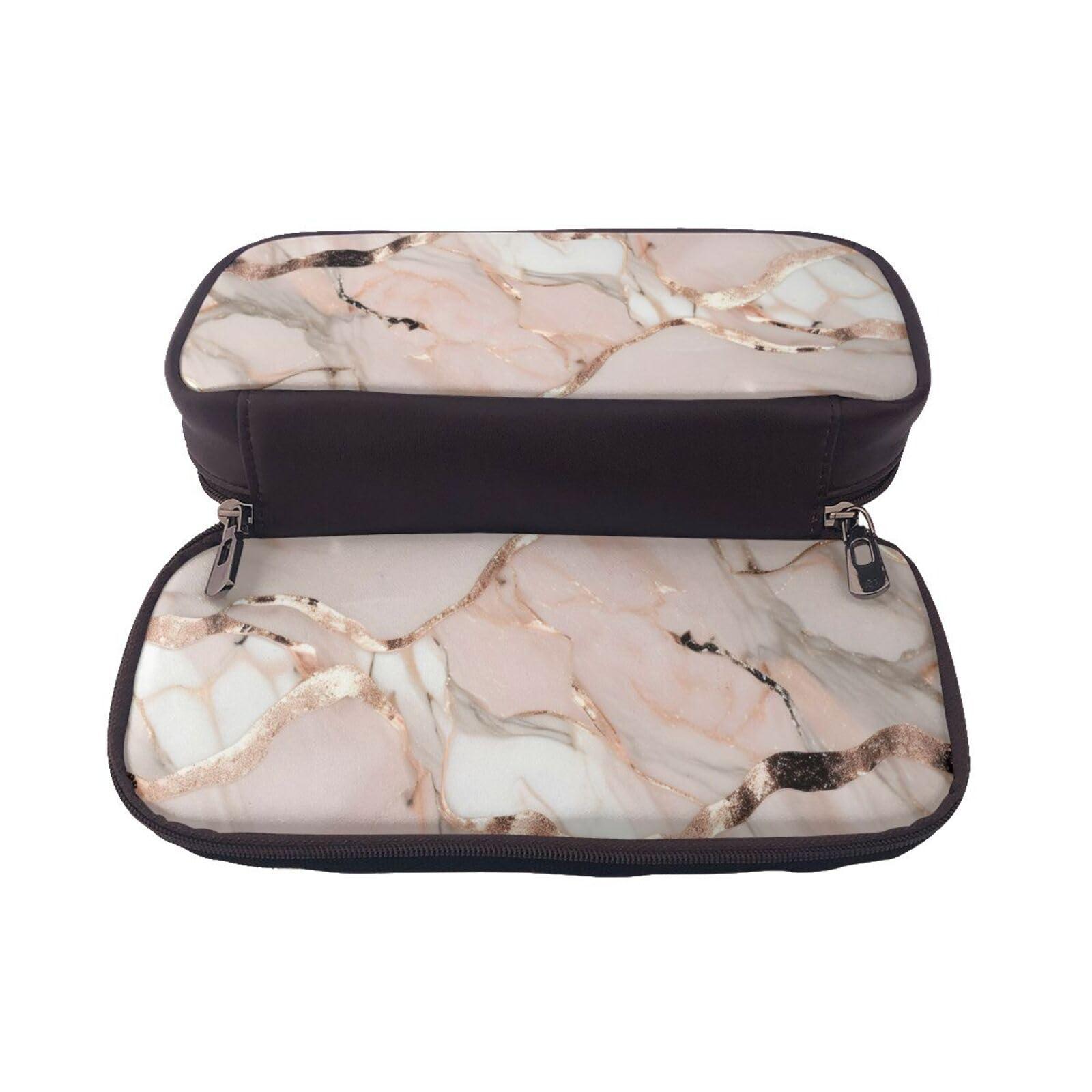 YHBLYKXP YHBLYKXP Rose Gold Marble print Leather Flap Pencil Case,Toiletry Organizer,Zipper Coin Purse, Black
