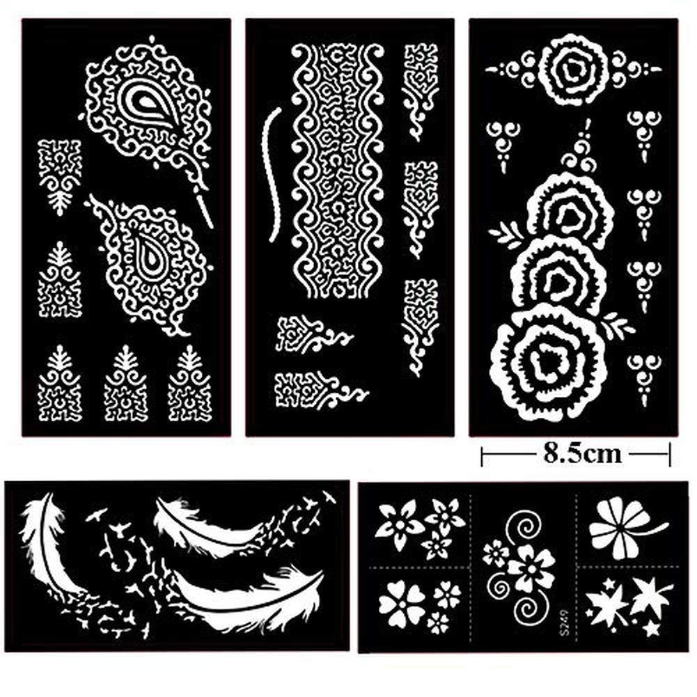 XMASIR XMASIR Temporary Tattoo Kit, 16 Sheets Henna Tattoo Stencil Indian Arabian Tattoo Templates for Girls and Women Body Art Paint