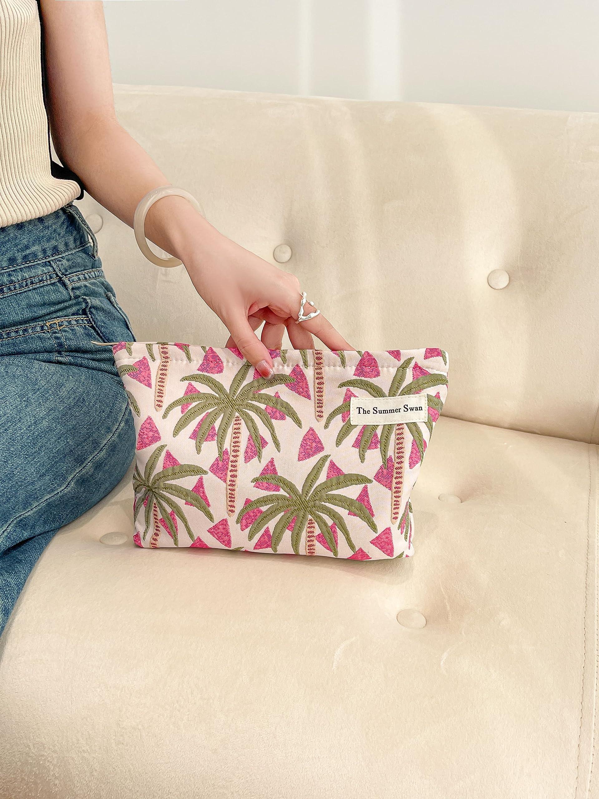 The Summer Swan The Summer Swan | Large Aesthetic Makeup Bag | Floral Makeup Bag | Mid-day Clutch | Period Kit Bag | Hygiene Bag | Skincare Bag | Cute Makeup Bag (FL Palm Tree)