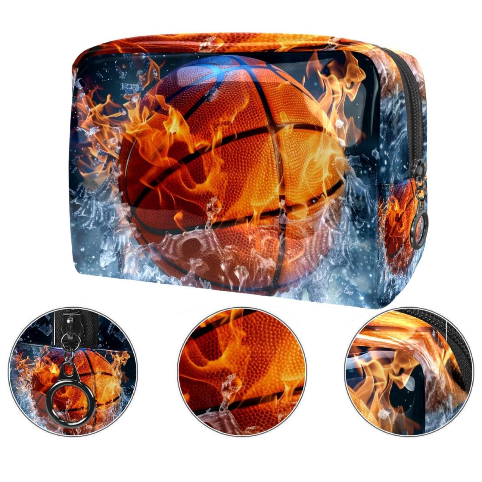 Anna Cowper Anna Cowper Fire Ice Baseketball Cosmetic Bags, Portable Travel Makeup Bags with Zipper, PVC Cosmetic Pouch Small Toiletry Bag Organizer Bags