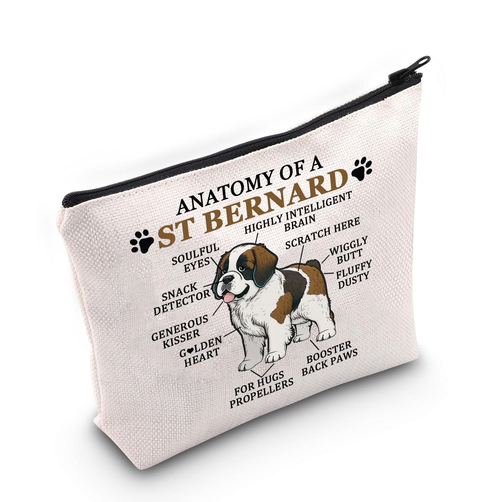 PWHAOO PWHAOO Saint Bernard Lover Gift Anatomy Of A St Bernard Makeup Bag Saint Bernard Owner Cosmetic Bag St Bernard Mom Gift Dog Lover Gift (Anatomy Of A St Bernard M)