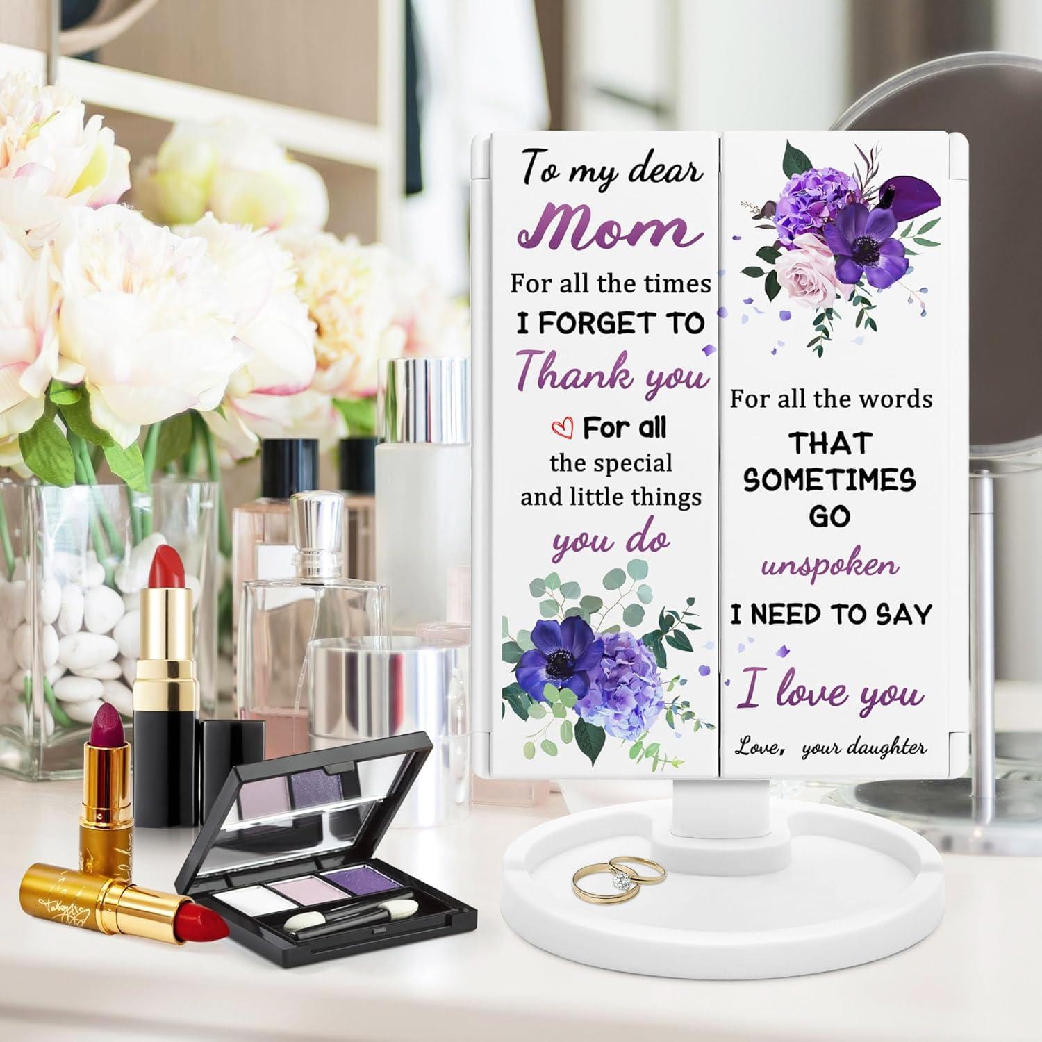 Hexagram Hexagram Christmas Mom Gifts, Gifts for Mom from Daughter, Mom Gifts for Christmas, Best Mom Gifts from Son - Christmas Mom Makeup Gifts - Mom Make up Mirror with Lights Gifts