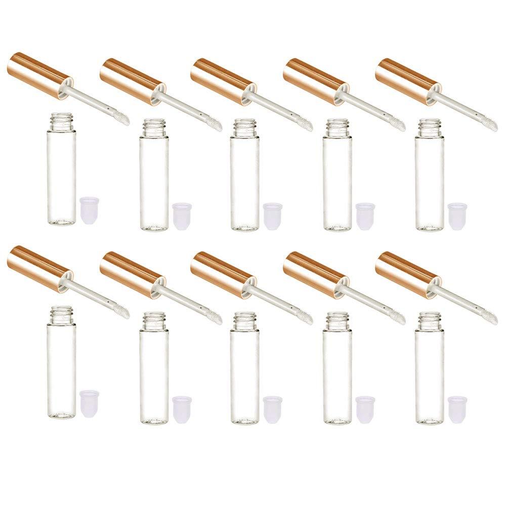 AllTopBargains 30 Yellow Gold Plastic PET Lip Gloss Bottles 10ML Balm Container Clear Stopper