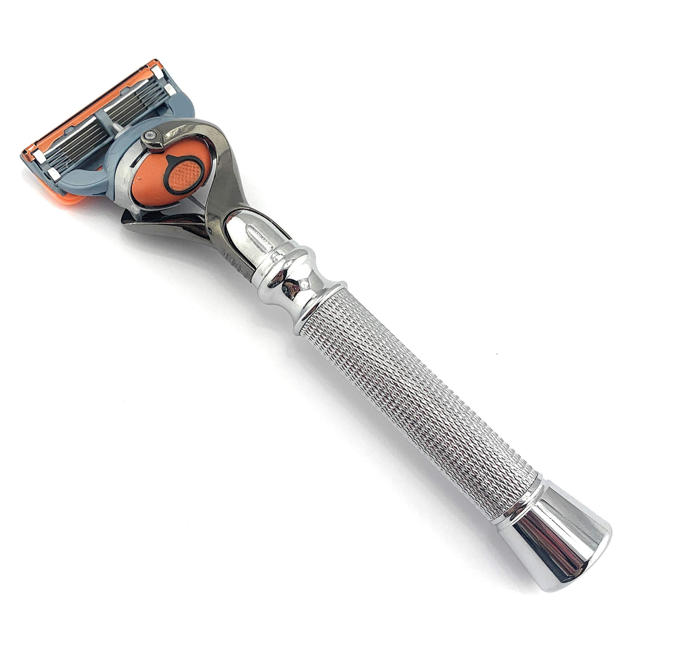 G.B.S G.B.S Flex ball Handle Razor with Flex ball Pivot Ball technology All Chrome Diamond Knurled Pattern Long Handle Shaving Razor