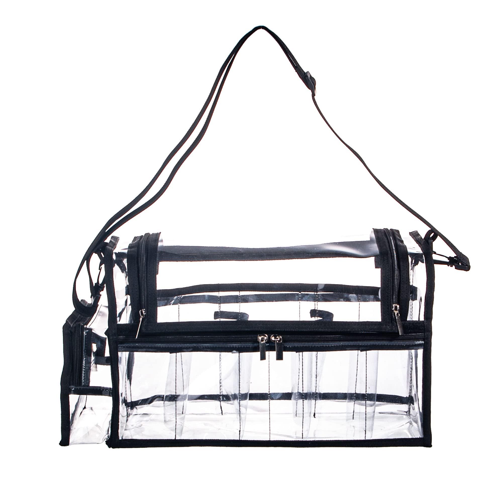 Remobia Hicol Large Professional Free Standing Clear PVC Makeup Artist Set Bag Transparent Makeup Brush Buddy Make up Kits Organizer Carry All MUA Travel Cosmetic Bag with 8 Dividers and Tissue Holder